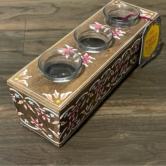 Jaipur in Bloom Wooden Handpainted Tealight Holder Floral - Picture 5 of 5